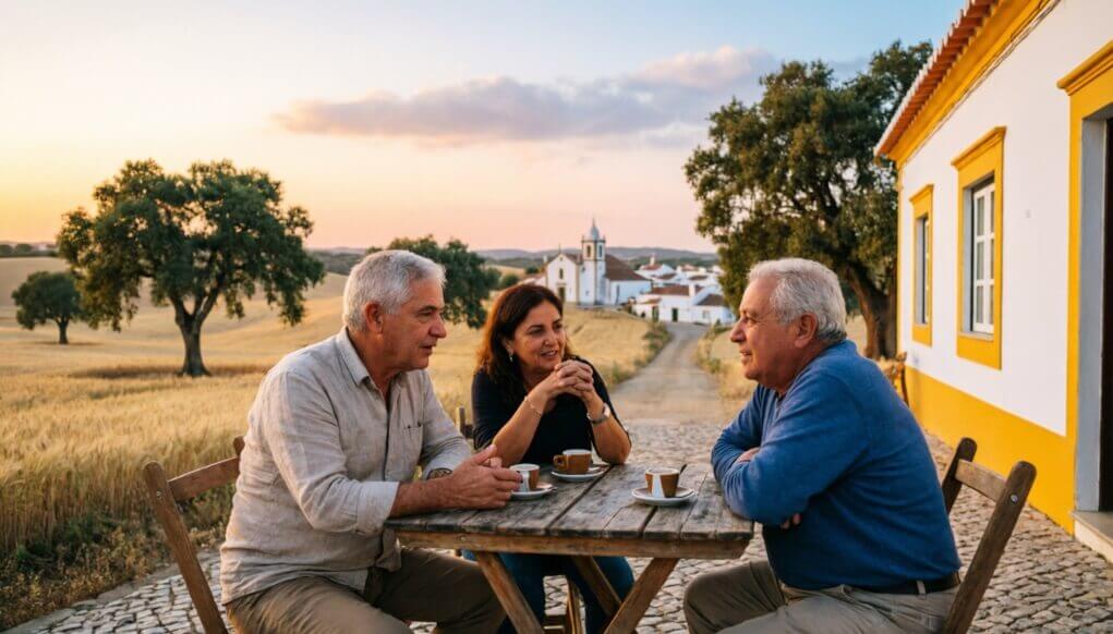 Café tradicional alentejano com esplanada, representando o local onde começaram as conversas que deram origem à VIDA CIVIS.